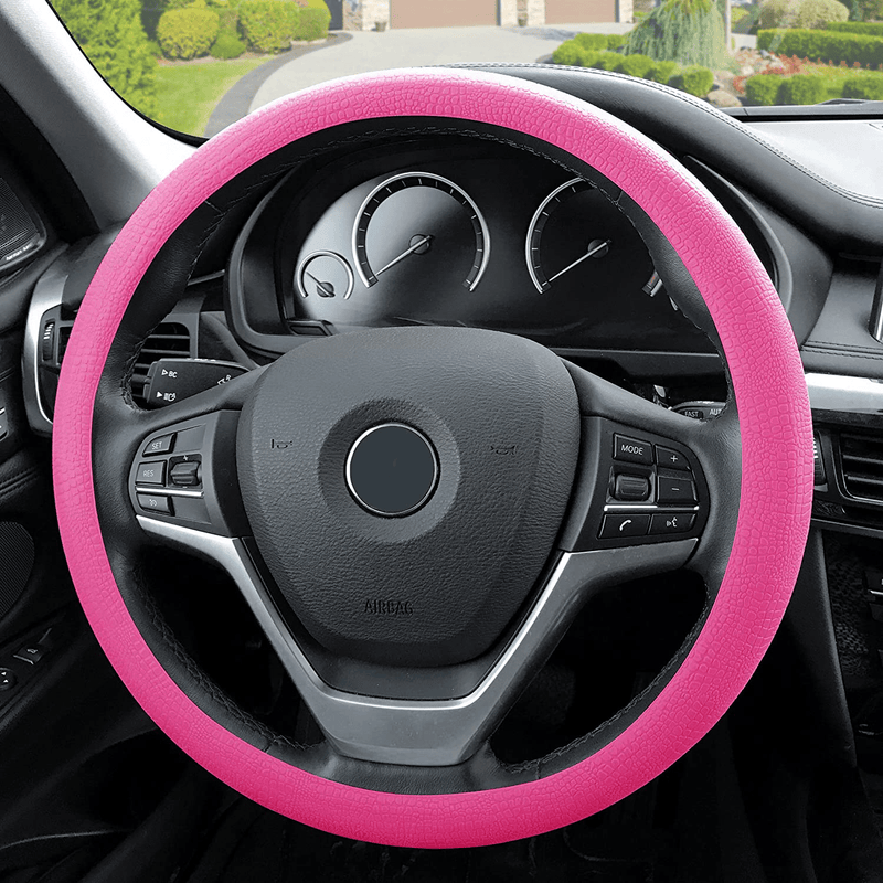 FH Group FH3001BLACK Black Steering Wheel Cover (Silicone Snake Pattern Massaging grip in Color-Fit Most Car Truck Suv or Van)