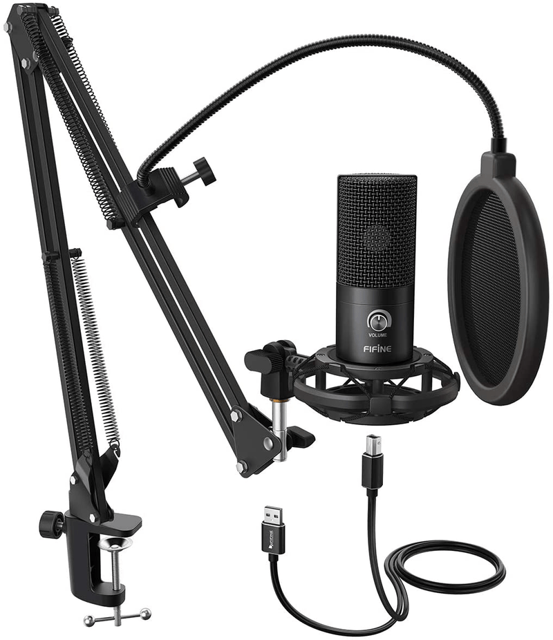 FIFINE Studio Condenser USB Microphone Computer PC Microphone Kit with Adjustable Scissor Arm Stand Shock Mount for Instruments Voice Overs Recording Podcasting YouTube Karaoke Gaming Streaming-T669
