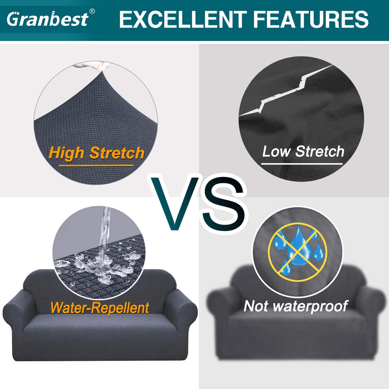 Granbest Premium Water Repellent Sofa Cover High Stretch Couch Slipcover Super Soft Fabric Couch Cover (Gray, Large)
