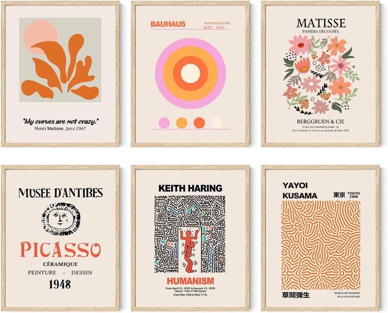 Iknostine Famous Artist Wall Art Prints Set of 6 Matisse Posters Canvas Artwork Abstract Aesthetic Picasso Bauhaus Flower Market Gallery Wall Decor for Bedroom Kitchen Bathroom (8"X10" UNFRAMED)