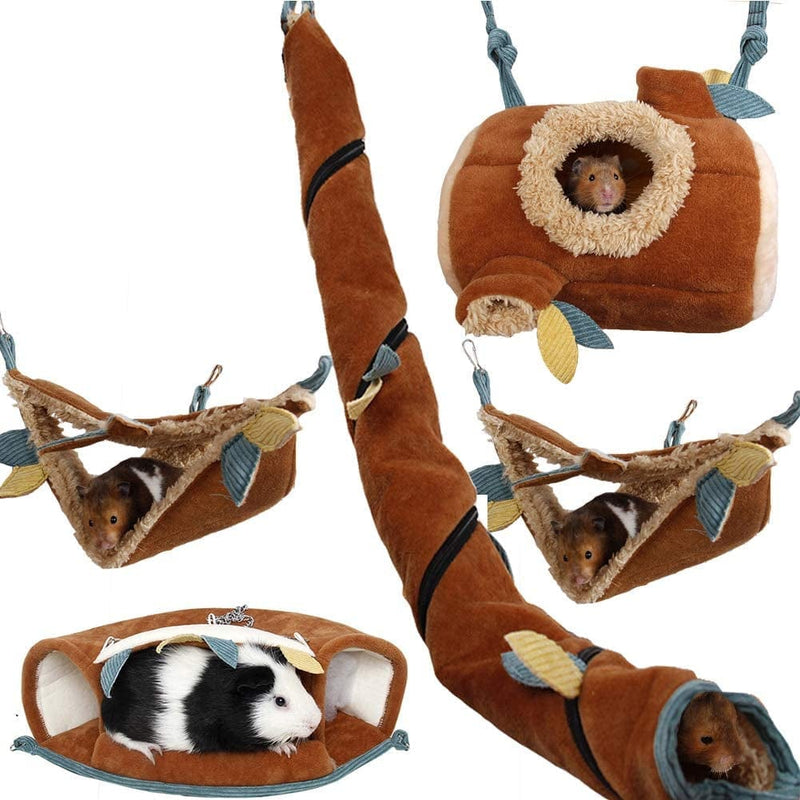 SEIS 5 Pcs Forest Sugar Glider Hanging Cage Accessories Set Leaf Wood Design Small Animal Hammock Channel Ropeway Nest Tree Stump for Hamster Guinea Pig Rat Gerbil Squirrel Birds Parrot (5 PCS)