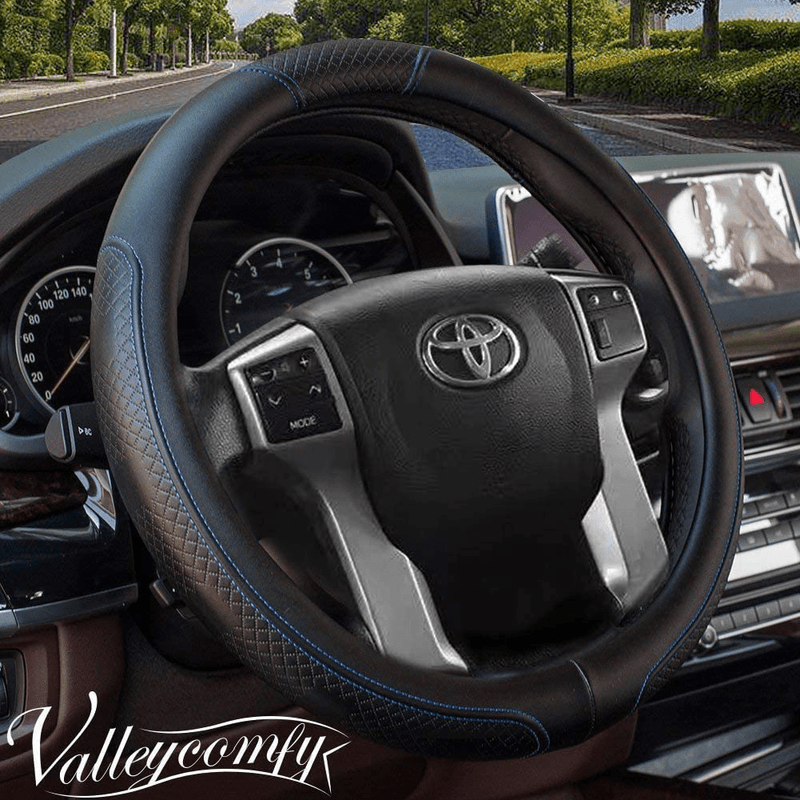 Valleycomfy 15.75 inch Auto Car White Leather Steering Wheel Covers- for F-150