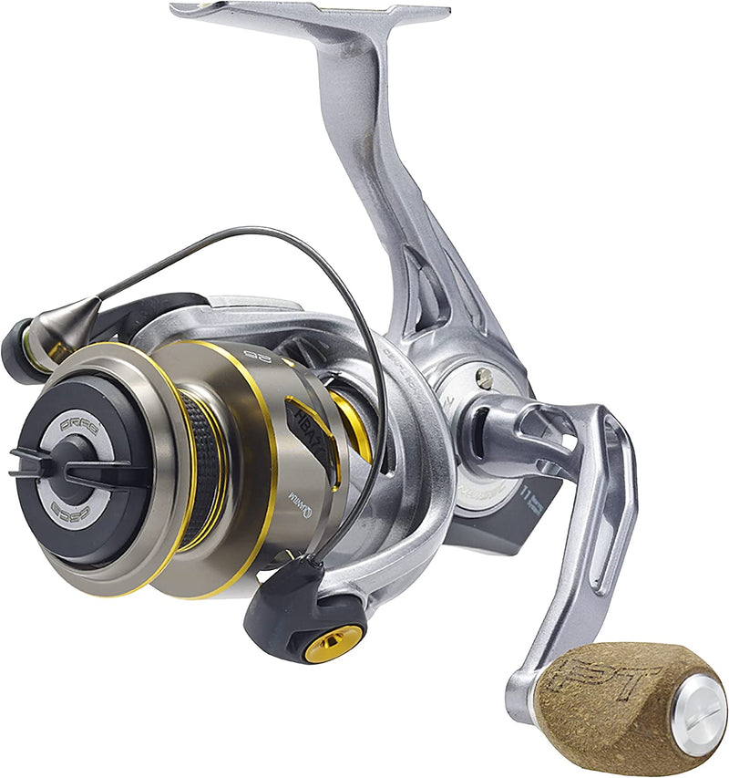 Quantum Vapor Spinning Fishing Reel, Size 25 Reel, Changeable Right- or Left-Hand Retrieve, Continuous Anti-Reverse Clutch, Composite Cork Handle Knobs, 6.0:1 Gear Ratio, 9 + 1 Bearings, Silver/Black