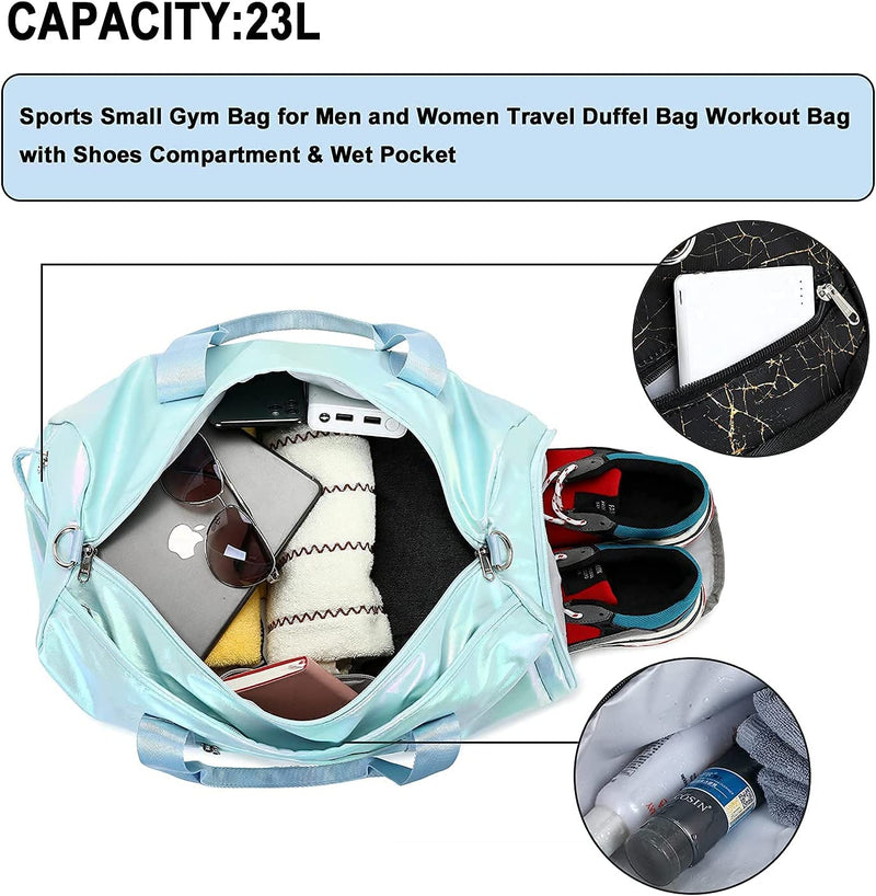 Gym Bag Sports Duffle Bag with Wet Pocket Weekender Overnight Bag with Waterproof Shoe Pouch and Air Hole for Women Girls Travel Foldable Bag