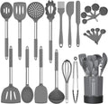 Silicone Cooking Utensil Set, Fungun Non-Stick Kitchen Utensil 24 Pcs Cooking Utensils Set, Heat Resistant Cookware, Silicone Kitchen Tools Gift with Stainless Steel Handle (Khaki-24Pcs) …
