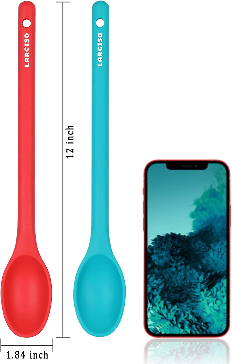 LARCISO 4 Pieces Silicone Spoon Heat-Resistant Non Stick Food Grade Kitchen Tools for Cooking, Baking, Stirring, Serving, Scraping, Mixing Spoons for Dishwasher Safe