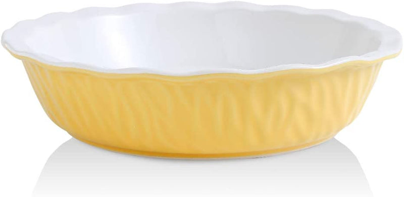 KOOV Ceramic Pie Pan, 10 Inches Pie Dish, Pie Plate for Dessert Kitchen, round Baking Dish Pan for Dinner, Texture Series (Aegean)