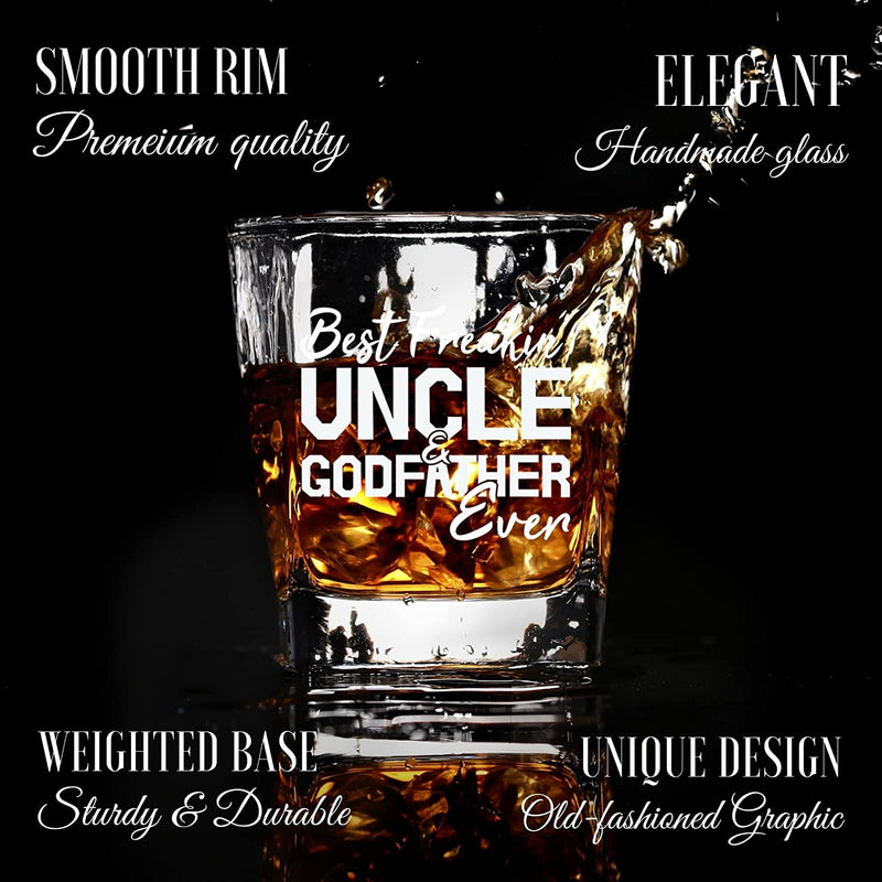 Godfather Gifts, Whiskey Glass Funny Gift Idea for the Best Godfather for Christmas, Birthday, Box and Greeting Card Included - BEST FREAKIN' UNCLE & GODFATHER EVER