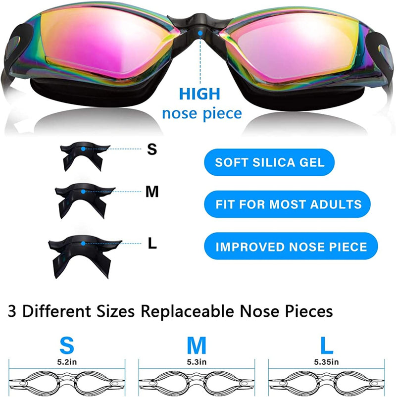 Keary 2 Pack Anti-Fog Swim Goggles for Adult Youth, Anti-Uv Waterproof Triathlon Pool Goggles with 3 Nose Pieces