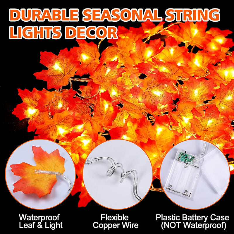 OCATO 4PCS Fall Decor Thanksgiving Decorations for Home Table, Fall Leaves Garland Lights 40FT 80LED Halloween Decorations Indoor Outdoor Fall Home Room Decor Autumn Harvest Party Wedding Decorations