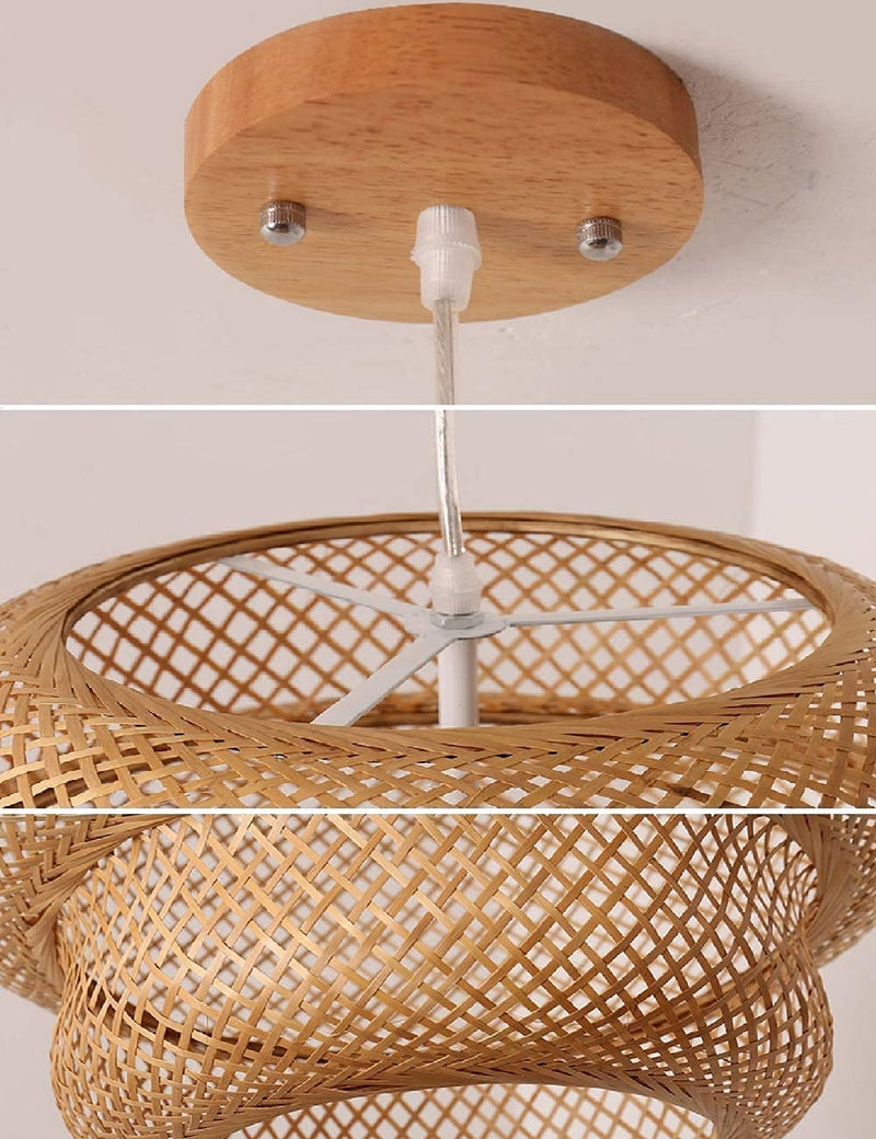 DANGGEOI Hand-Woven Bamboo Pendant Light, Rattan Handwoven Pendant Lamp, Natural Chandeliers Domed Shape Woven Light 1 Light Hanging Light for Kitchen Farmhouse Beige (14.96 X 15.71Inch)