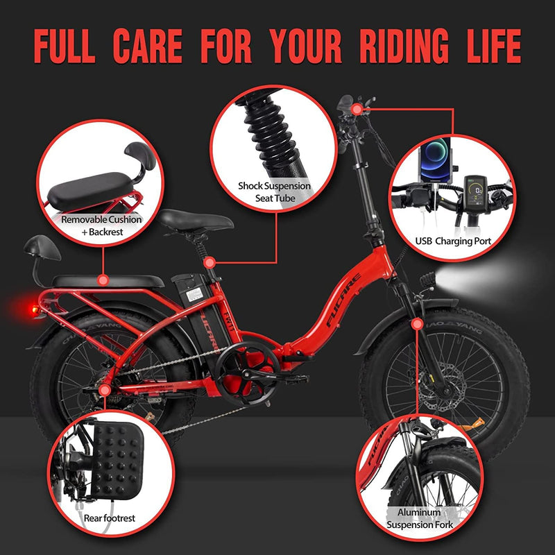 Fucare Folding Electric Bike FW11 750W Cruiser Electric Bicycle with 28Mph 15Ah Battery 20" 4.0 Fat Tire Ebike Shimano 7 Speed Electric Mountain Snow Commuter Road Foldable Ebikes for Adults