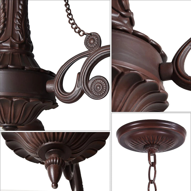 Capulina Tiffany Chandeliers 3-Light 7" Wide Oil Rubbed Bronze Antique Stained Glass Pendant Light for Living Dining Room Foyer