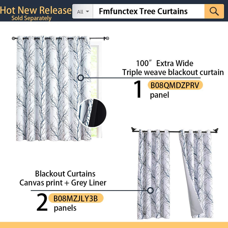 FMFUNCTEX Blue White Curtains for Bedroom 84" Grey Tree Print Half-Blackout Curtain Panel with Liner Branch Curtain for Living Room,50” X 2 Panels Width Grommet Top
