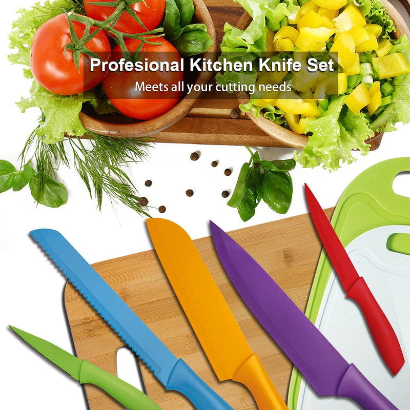 Pak Colored Kitchen Knives, Colorful Knife Set, Colored Knife Set, Cutting Boards, Cutting Board Set, Knife Set with Covers, Cutting Knives, Knives Set for Kitchen, Multi-Color, Sharp Kitchen Knives
