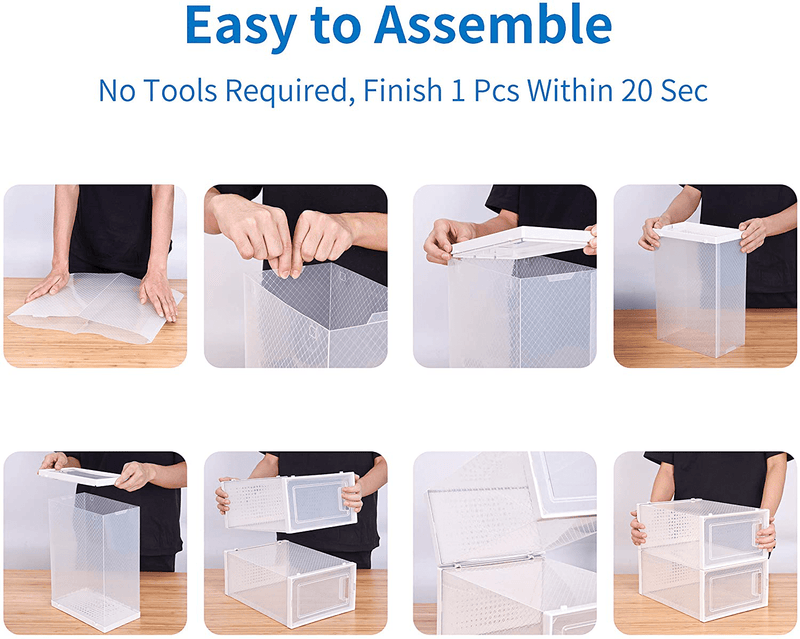 10 Pack Shoe Storage Boxes, Clear Plastic Stackable Shoe Organizer Bins, Drawer Type Front Opening Sneaker Shoe Holder Containers