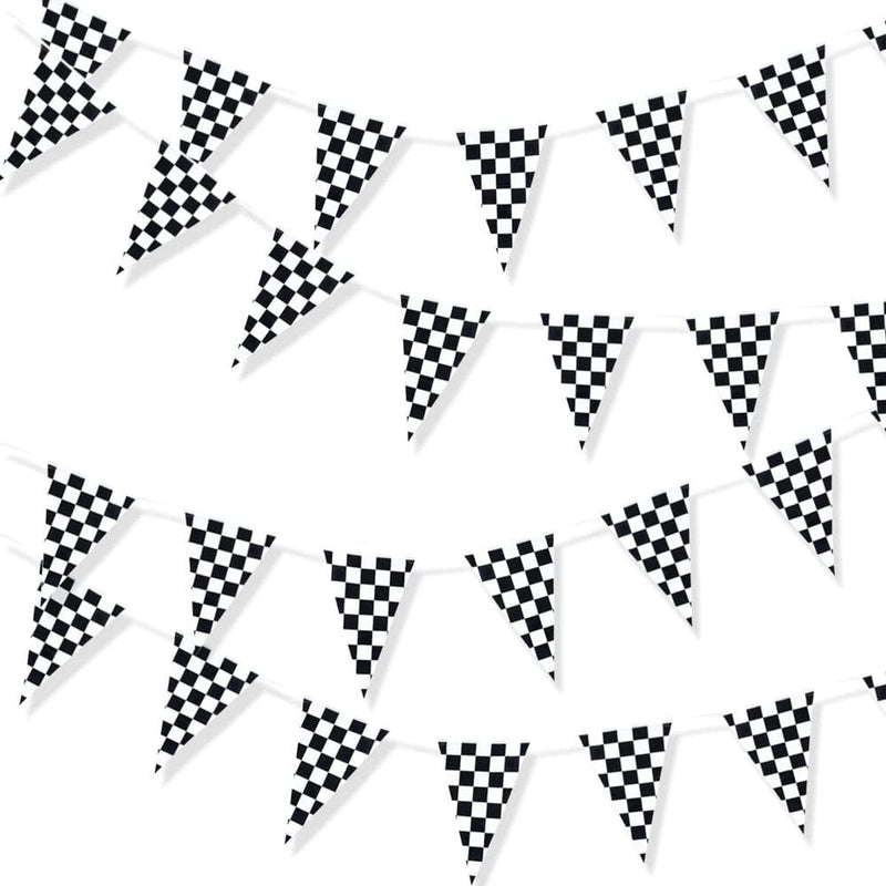 100 Foot Long Race Track Car Finish Line Black and White Plastic Pennant Party Checker Pattern String Curtain Banner for Decorations, Birthdays, Event Supplies, Festivals, Children
