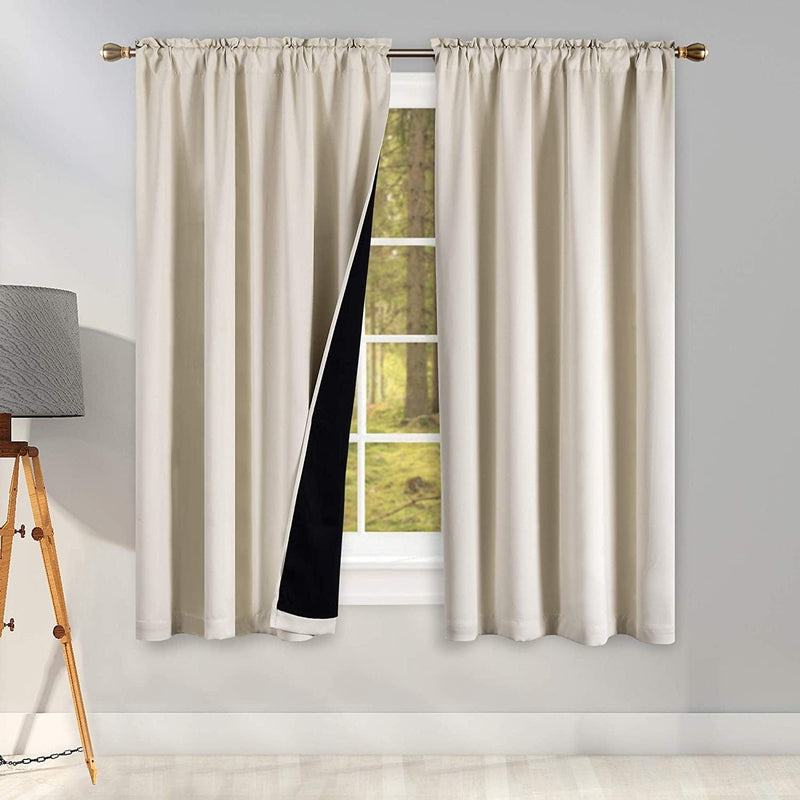 100 Percent Backout Emerald Green Curtain Set Thermal Insulated Curtains Double Layer Curtains for Boys Bedroom - Black Lined Rod Pocket Curtains 45 Inches Long Set of 2