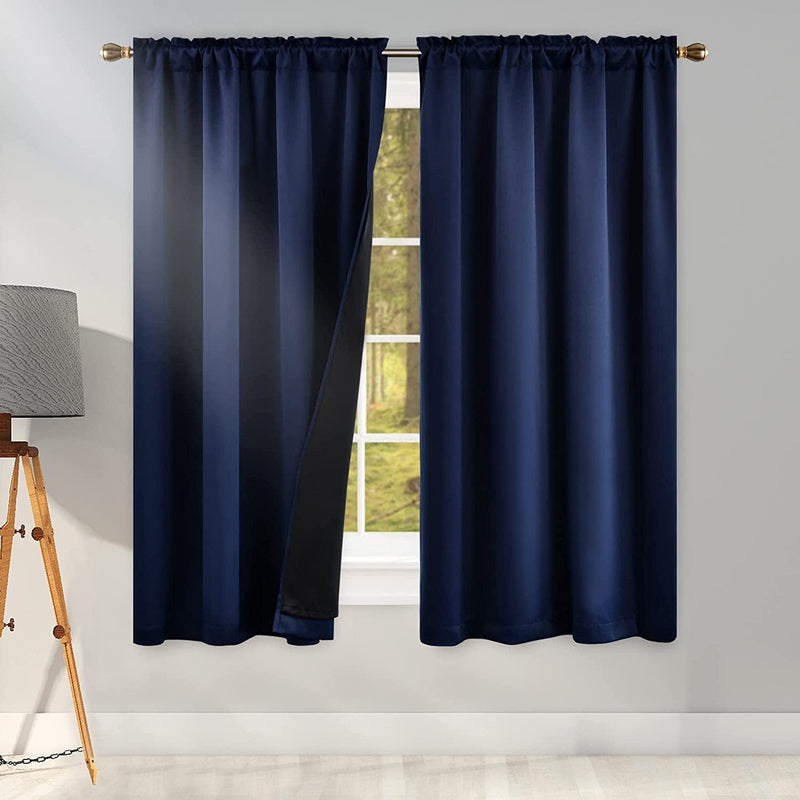 100 Percent Backout Emerald Green Curtain Set Thermal Insulated Curtains Double Layer Curtains for Boys Bedroom - Black Lined Rod Pocket Curtains 45 Inches Long Set of 2