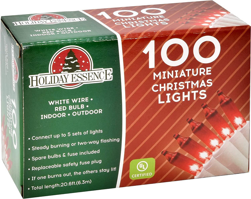 100 Red Christmas Lights, White Wire 20.6 Feet Long String Lights Set for Outdoor Indoor Décor, Valentines Day, Wedding, Halloween, Christmas Trees, Holiday Lighting Decorations, UL Certified