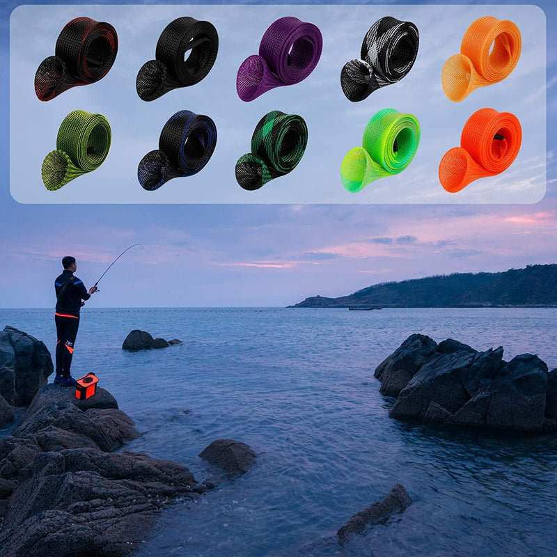 10Pcs Rod Sock Fishing Rod Sleeve Rod Cover Braided Mesh Rod Protector Pole Gloves Fishing Tools. Flat or Pointed End/Spinning or Casting Rods. for Casting Sea Fishing Rod/Spinning Fishing Rod