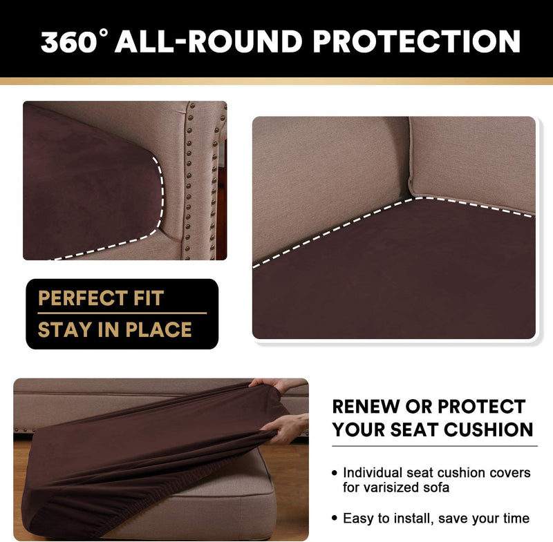 Stretch Velvet Couch Cushion Covers for Individual Cushions Sofa Cushion Covers Seat Cushion Covers, Thicker Bouncy with Elastic Edge Cover up to 10 Inch Thickness Cushions (1 Piece, Brown)
