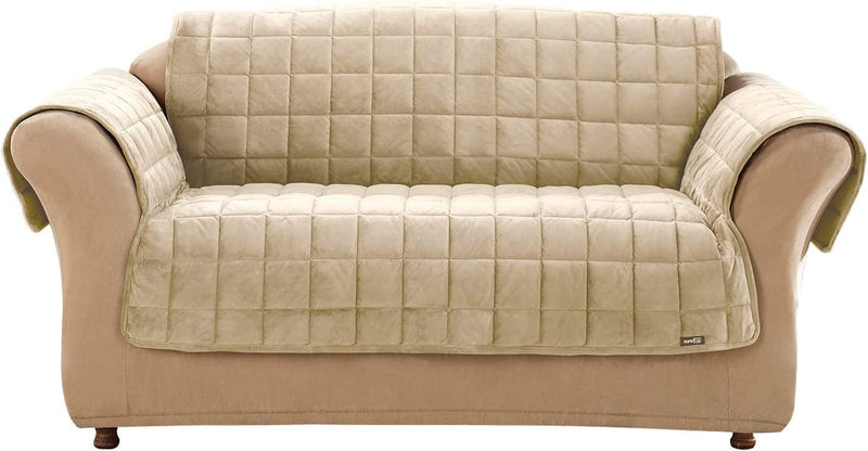 Surefit Deluxe Microban Sofa Furniture Cover, Quilted Velvet Polyester, Machine Washable, Ivory