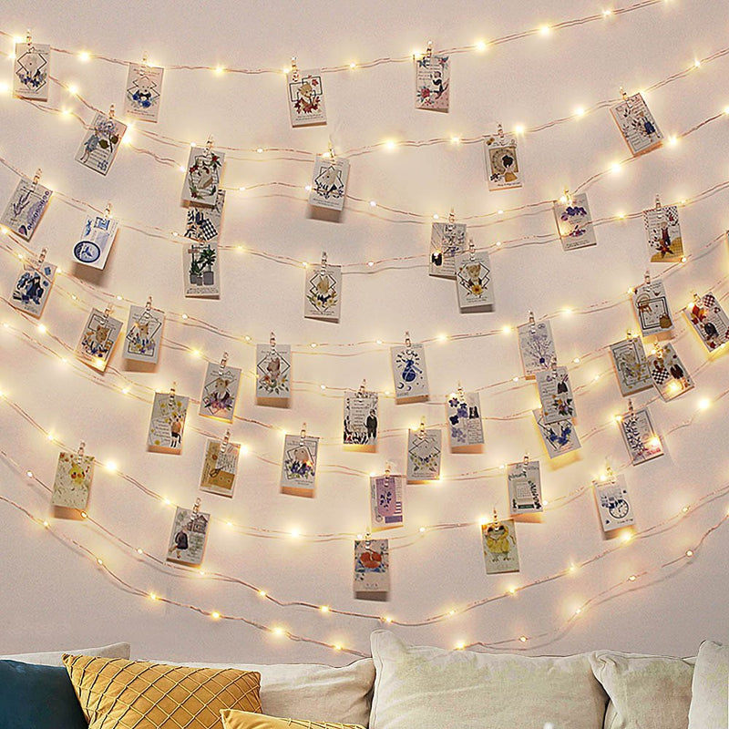 Meaddhome Valentine'S Day Photo Clip String Lights 20/40/100 Leds with 12/30/50 Clips Battery USB Operated with Switch for Hanging Pictures Photos Perfect Dorm Bedroom Wall Decor Wedding Decorations