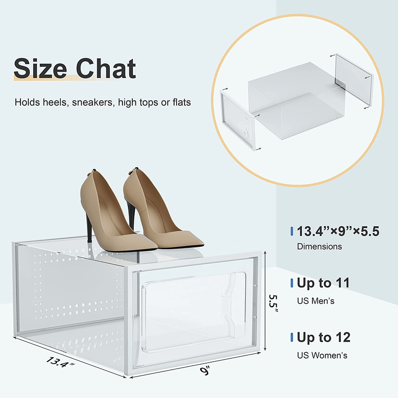 12 Pack Shoe Storage Box, Shoe Organizer for Closet, Shoe Boxes Clear Plastic Stackable, Space Saving Shoe Sneaker Containers Bins Holders