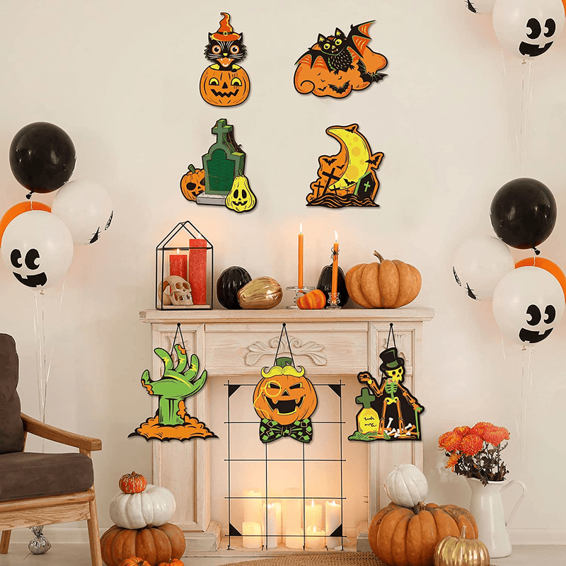 12 Pieces Vintage Halloween Decorations，Halloween Cutouts Classic Artwork Cutouts Pumpkin Witch Owl Cutouts Old Style Wall Art Cutout Halloween Posters for Halloween Window Wall Home Decor Supplies