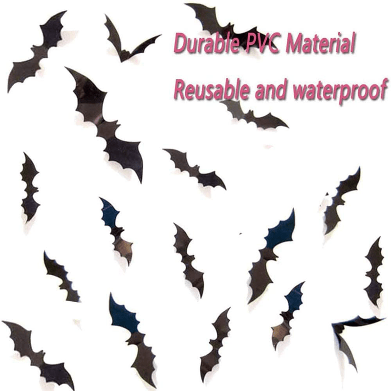 120Pcs Halloween Decorations 3D Bats Wall Decor, 4 Sizes Waterproof Bats Stickers for Wall and Window,Reusable Realistic PVC Scary Bat Sticker for Halloween Party Decoration DIY Wall Stickers Home Supplies