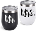 Mr and Mrs Tumblers Bridal Shower Idea for Bride and Groom, 12 Oz Wine Tumbler Wedding Idea for Newlyweds Couples Bride to Be Engagement Honeymoon, Insulated Mr Mrs Wine Tumbler Set, Set of 2