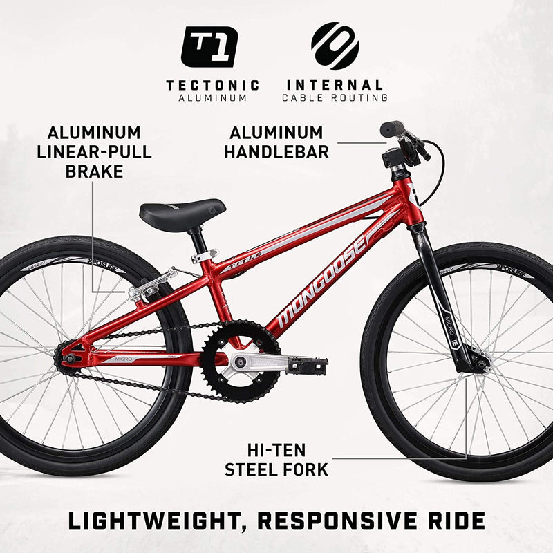 Mongoose Title Junior BMX Race Bike, 20-Inch Wheels, Beginner to Intermediate Riders, Lightweight Aluminum Frame, Internal Cable Routing