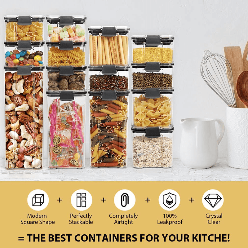 14 Pack Airtight Food Storage Container Set, BPA Free Plastic Cereal Containers with Easy Lock Lids, Kitchen and Pantry Organization Containers