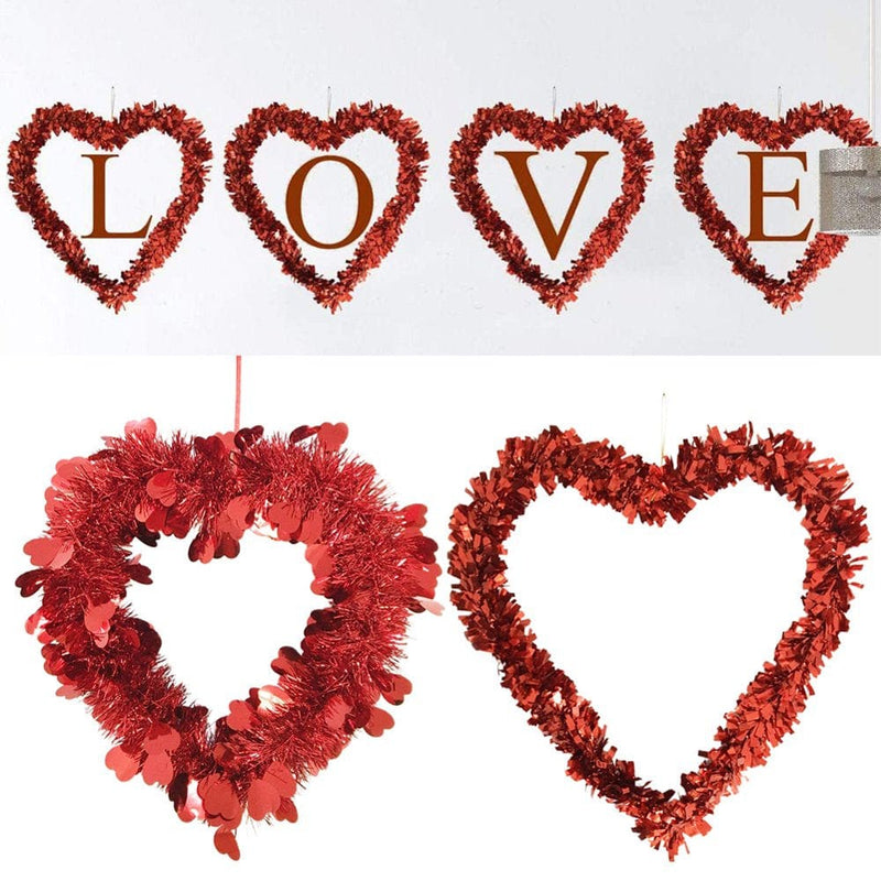 14" Valentines Wreath for Front Door, Heart Iron Floral Garland for Indoor Outdoor Decorations, Valentines Day Heart Shaped Wreath Sign Wall Hanging Decor