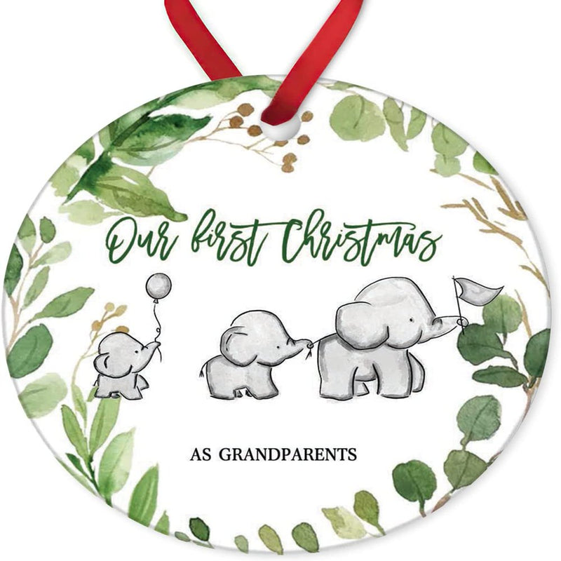 Our First Christmas as Grandparents round Ceramic Ornament Wreath Christmas Ornament Double-Sided Printed Christmas Tree Decorations 3Inch Flat