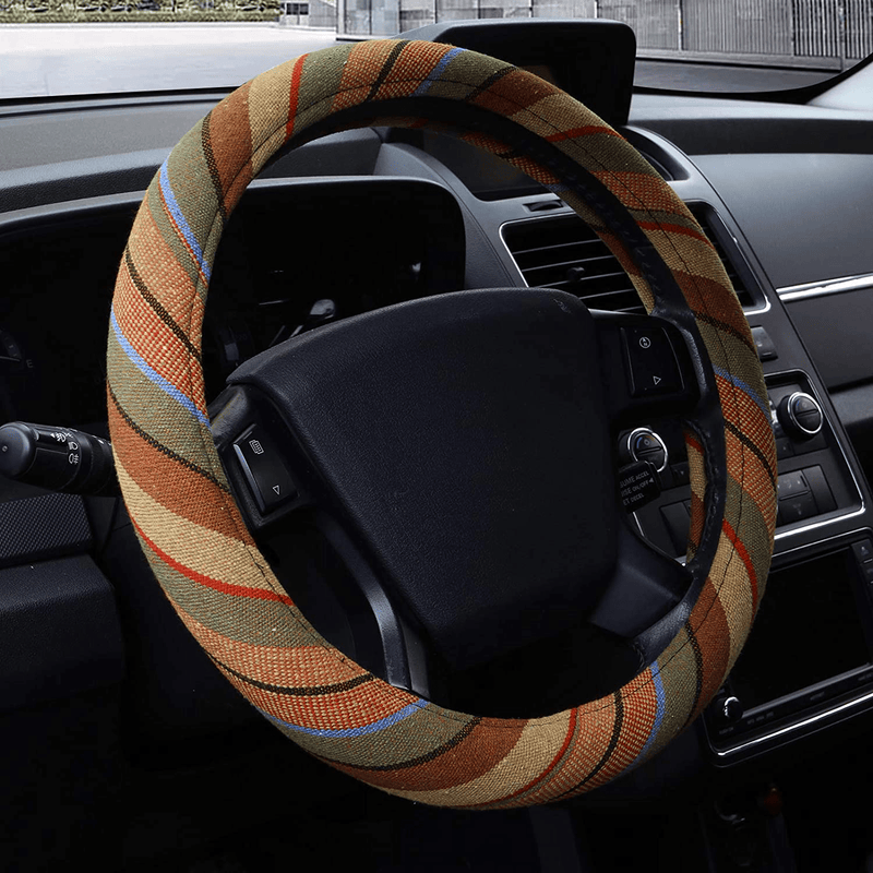 15 inch New Baja Blanket Car Steering Wheel Cover Universal Fit Most Cars Automotive Ethnic Style Coarse Flax Cloth