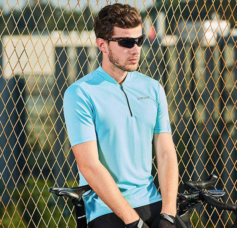 Santic Cycling Jersey Men Short Sleeve Bike Jersey with Three Pockets Breathable Quick Dry Biking Shirts