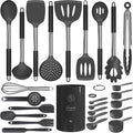 Silicone Cooking Utensils Set - Heat Resistant Kitchen Utensils,Turner Tongs,Spatula,Spoon,Brush,Whisk,Stainless Steel Khaki Silicone Cooking Tool for Nonstick Cookware,Dishwasher Safe (Large)