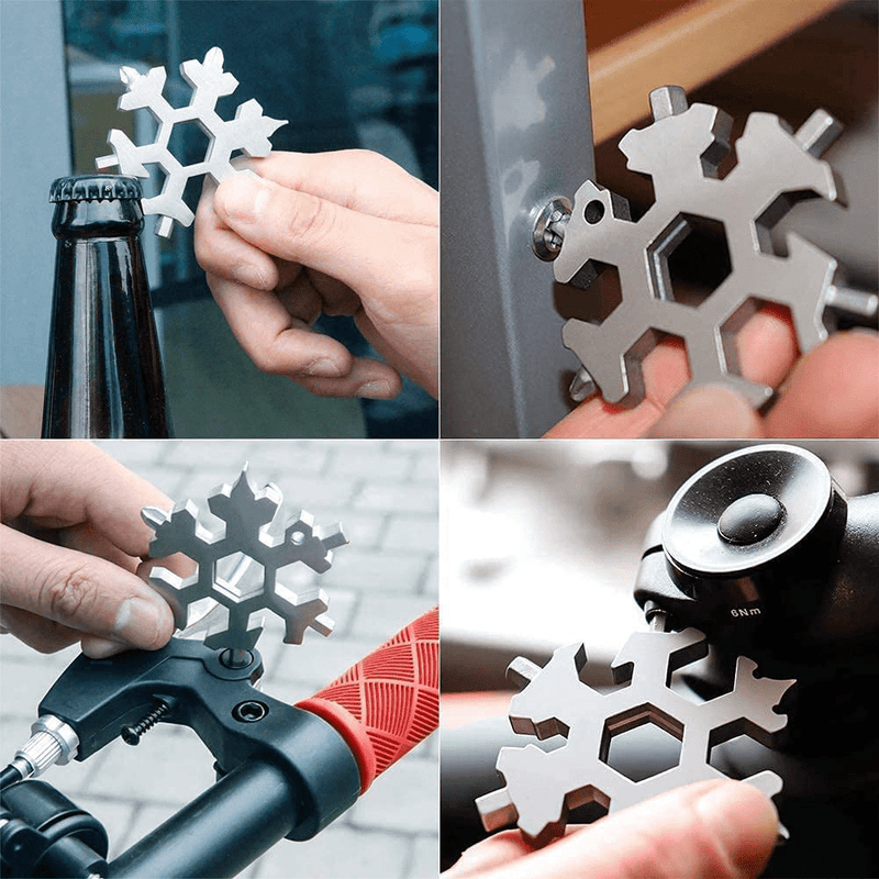 18-In-1 Stainless Steel Snowflake Keychain Multi-Tool Portable Keychain Screwdriver Bottle Opener Tool for Outdoor Camping Gift for Valentine'S Day, Birthday, and Happy New Year (Multi 6 PACK)