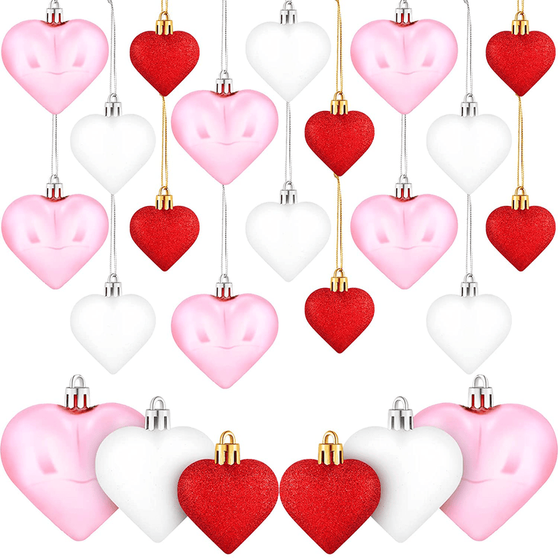 18 Pieces Valentine'S Day Decor Romantic Shiny Bauble Heart Shaped Hanging Ornaments Shiny Heart Shaped Baubles for Valentine'S Day Wedding Anniversary Decoration (Multi Color)