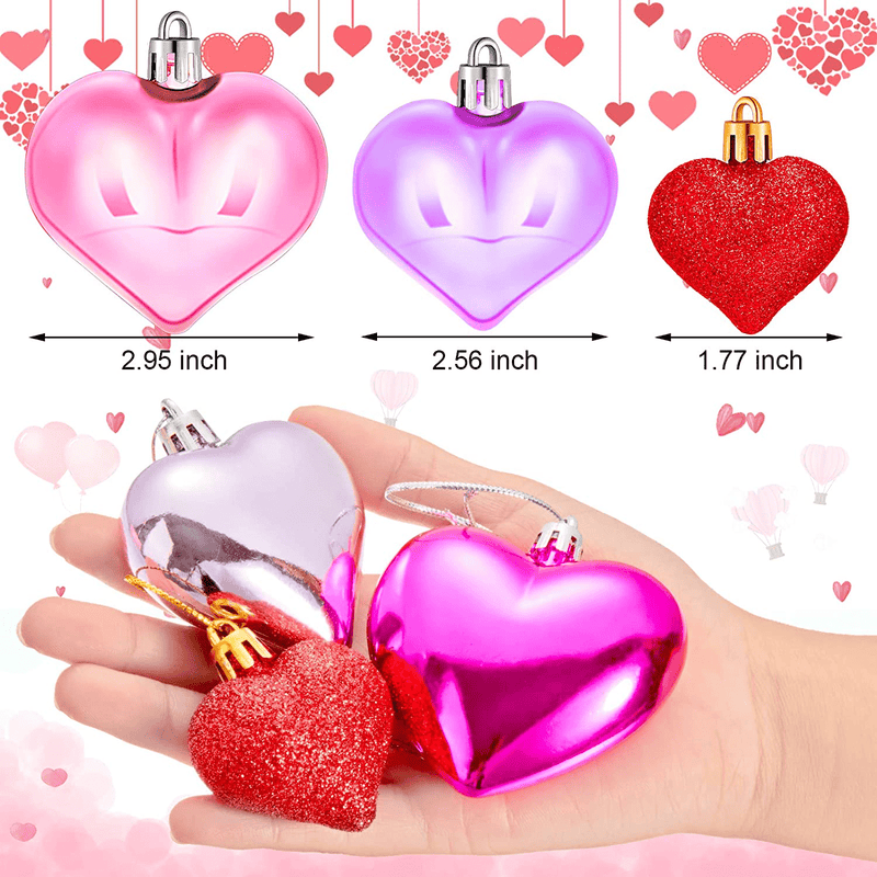 18 Pieces Valentine'S Day Decor Romantic Shiny Bauble Heart Shaped Hanging Ornaments Shiny Heart Shaped Baubles for Valentine'S Day Wedding Anniversary Decoration (Multi Color)