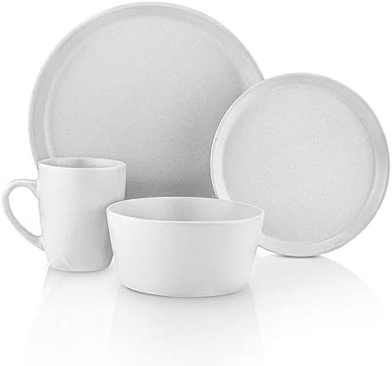 Stone Lain 32 Piece Stoneware round Dinnerware Set, Service for 8, White Speckled