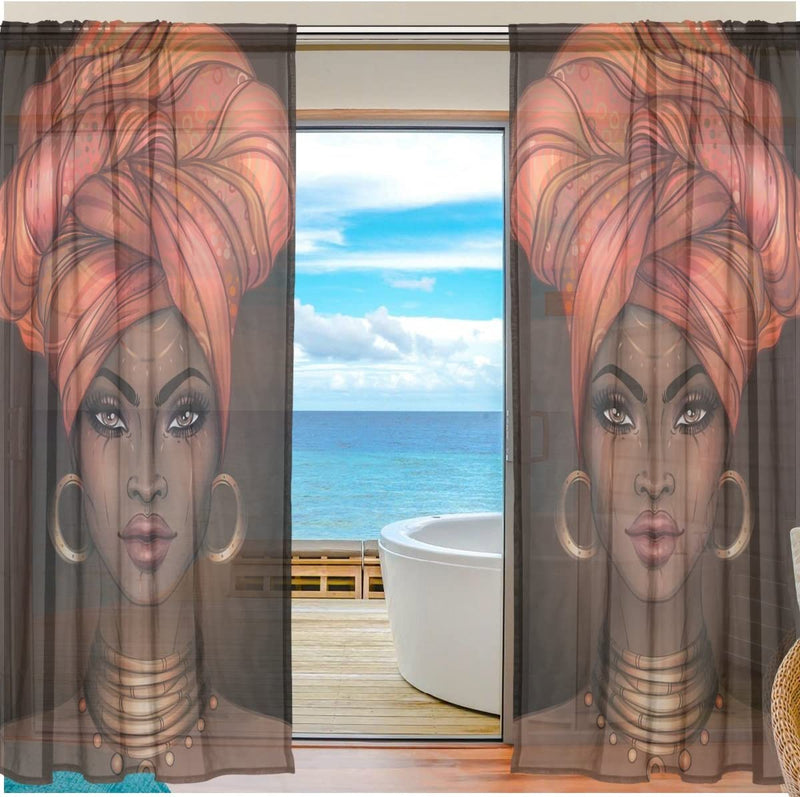 Senya African American Woman Window Sheer Curtains Digital Printed Polyester Fiber Drapes for Door Kitchen Living Room Bedroom