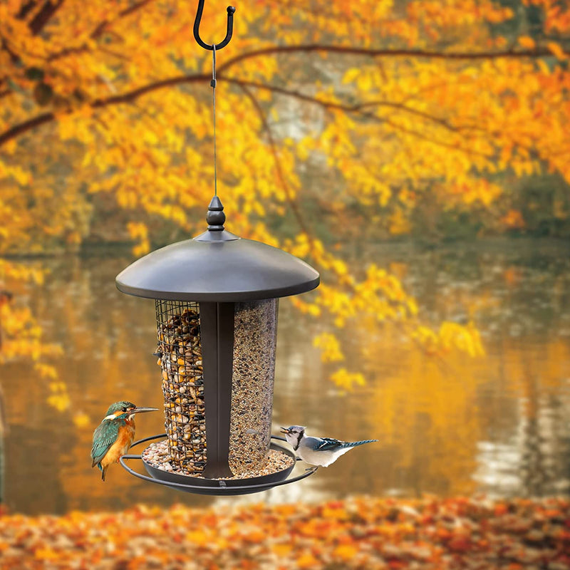 Bird Feeder for outside Hanging,Bird Seed for outside Wild Bird Feeders for Garden Yard Outdoor Decoration,Round Roof Design for Sun-Proof and Rainproof, Brown