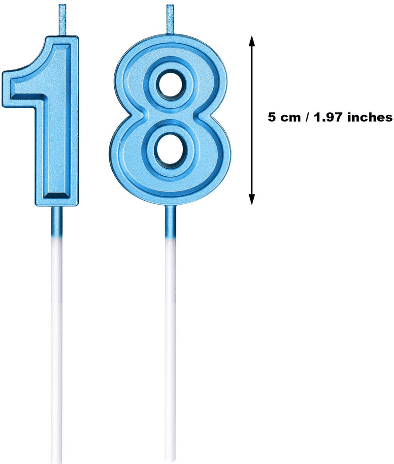 18th Birthday Candles Cake Numeral Candles Happy Birthday Cake Candles Topper Decoration for Birthday Party Wedding Anniversary Celebration Supplies (Blue)