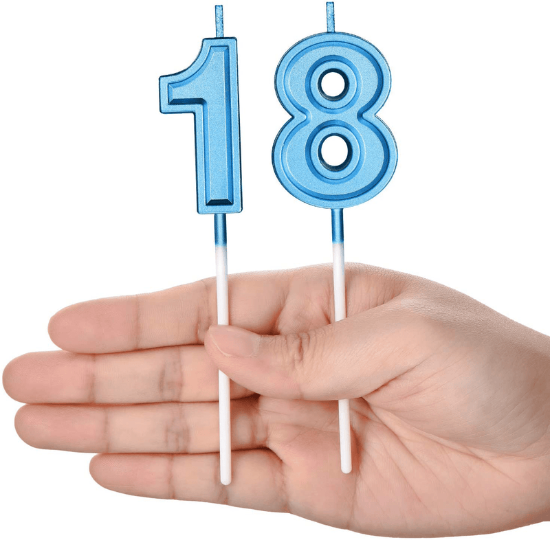 18th Birthday Candles Cake Numeral Candles Happy Birthday Cake Candles Topper Decoration for Birthday Party Wedding Anniversary Celebration Supplies (Blue)