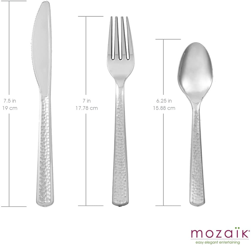 Mozaik Premium Plastic Hammered Stainless Steel Coated Assorted Cutlery, 120 pieces