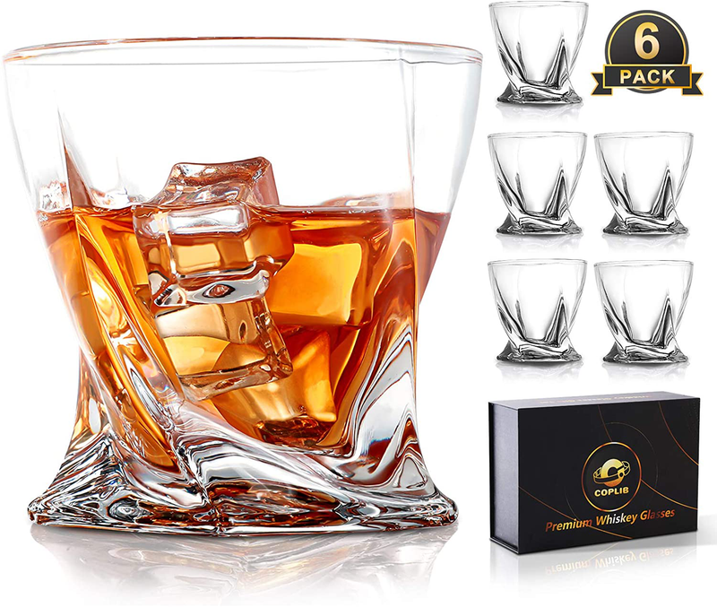 COPLIB Whiskey Glasses Set of 6, Old Fashioned Glasses with Luxury Box, Premium 11 OZ Crystal Glasses for Whiskey Lovers, Rocks Glasses for Bourbon, Scotch, Cocktail, Liquor, and Rum Drinks - Twist