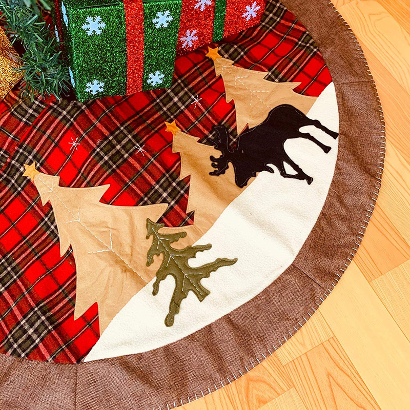 HLOMVE Christmas Tree Skirt, 42 Inch Red and Black Grid Buffalo Check Xmas Tree Skirt Blanket, Christmas Decoration Ornaments for Home Holiday Party